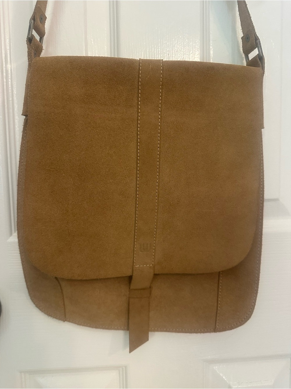 Tatum Tan Suede Crossbody Messenger Bag